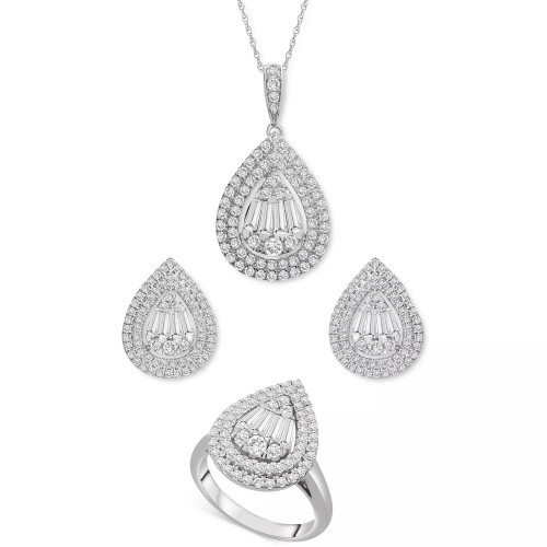 Double Halo Pear Cluster Jewelry Collection in 14k White Gold, Created for Macy's