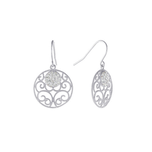 Crystal (0.31 ct.t.w) Round Filigree Drop Earrings in Sterling Silver
