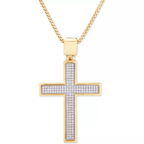 Diamond Cross 22" Pendant Necklace (1/2 ct. t.w.) in 14k Gold-Plated Sterling Silver or Sterling Silver (Also in Black Diamonds)