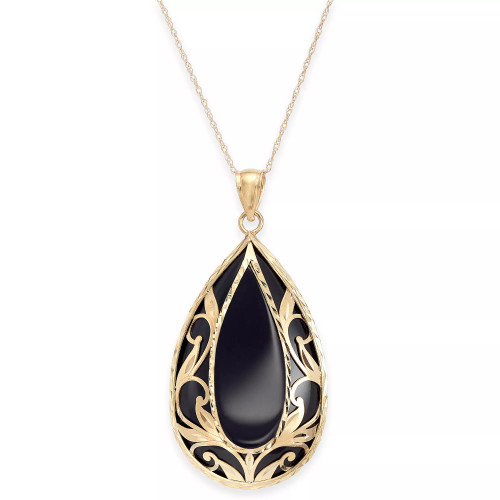 Onyx (32 x 20mm) Filigree 18" Pendant Necklace in 14k Gold or 14k White Gold