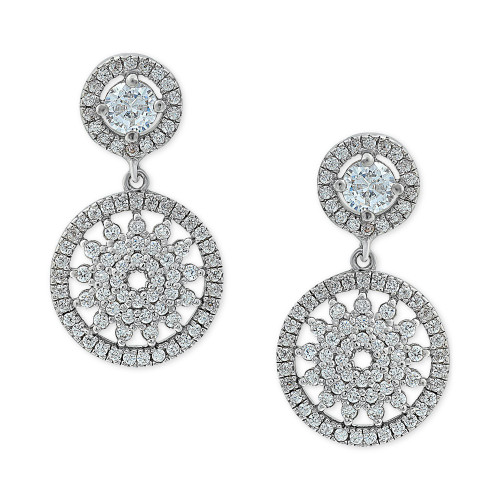 Cubic Zirconia Flower Circle Drop Earrings in Sterling Silver, Created for Macy's