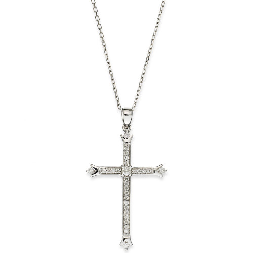 Diamond Skinny Cross Pendant Necklace in 14k White Gold (1/6 ct. t.w.)