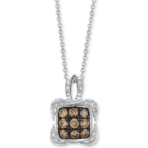 Chocolatier® Diamond Square Cluster 18" Pendant Necklace (1/2 ct. t.w.) in 14k White Gold
