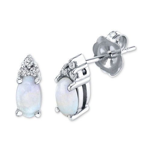 Opal (3/8 ct. t.w.) & Diamond (1/20 ct. t.w.) Stud Earrings in 14k White Gold