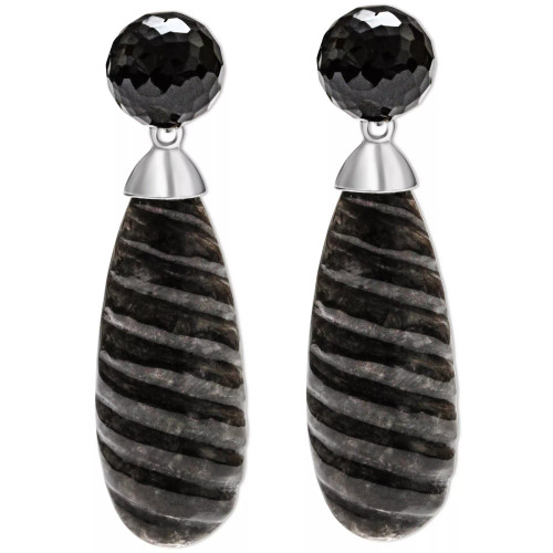 Charcoal Jade & Black Spinel Drop Earrings in Sterling Silver (Also in Green Jade & Prasiolite)