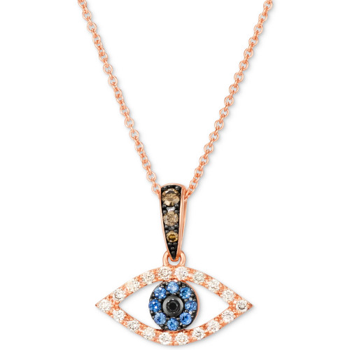 Blueberry Sapphire™ (1/20 ct. t.w.) & Diamond (1/5 ct. t.w.) Evil Eye 18" Pendant Necklace in Rose Gold