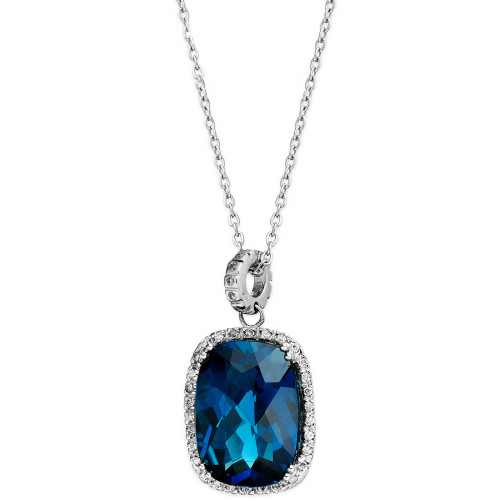 14k White Gold Necklace, London Blue Topaz (15 ct. t.w.) and Diamond (1/4 ct. t.w.) Rectangle Pendant