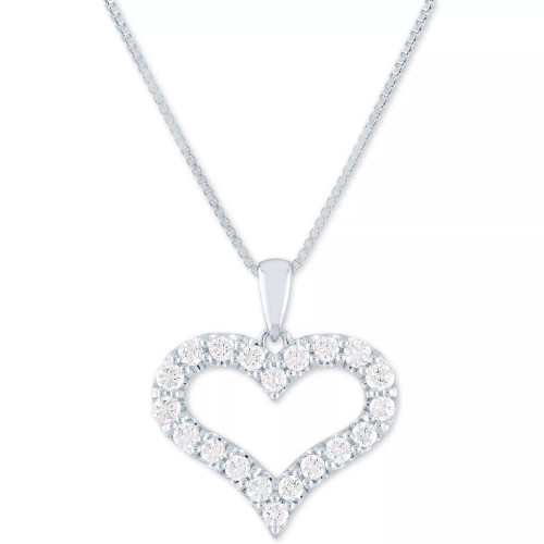 Lab Grown Open Heart 18" Pendant Necklace (1/2 ct. t.w.) in Sterling Silver, 14k Gold-Plated Sterling Silver or 14k Rose Gold-Plated Sterling Silver