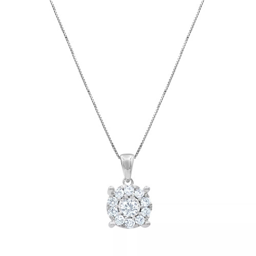 Diamond Halo 18" Pendant Necklace (3/4 ct. t.w.) in 14k White, Yellow or Rose Gold