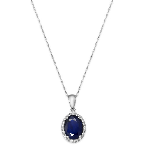 Sapphire and White Sapphire Oval Pendant Necklace in 10k Gold (2-1/4 ct. t.w.), Created for Macy's