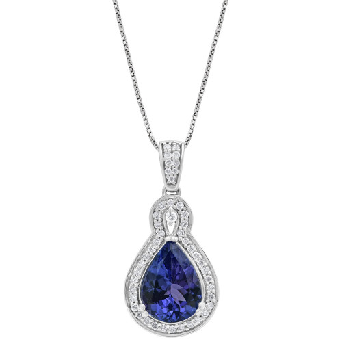 Tanzanite (3 ct. t.w.) & Diamond (1/4 ct. t.w.) Halo 18" Pendant Necklace in 14k White Gold