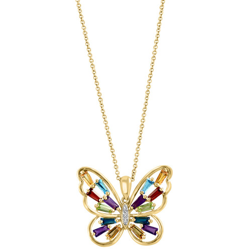 EFFY® Multi-Gemstone (1-1/3 ct. t.w.) & Diamond Accent Butterfly 18" Pendant Necklace in 14k Gold
