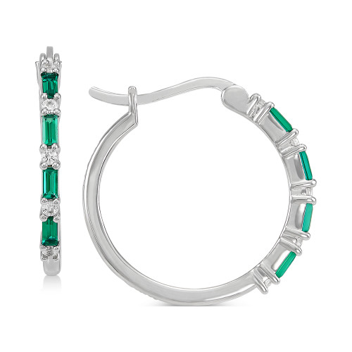 Lab-Created Emerald (3/8 ct. t.w.) & Lab-Created White Sapphire (1/5 ct. t.w.) Hoop Earrings in Sterling Silver