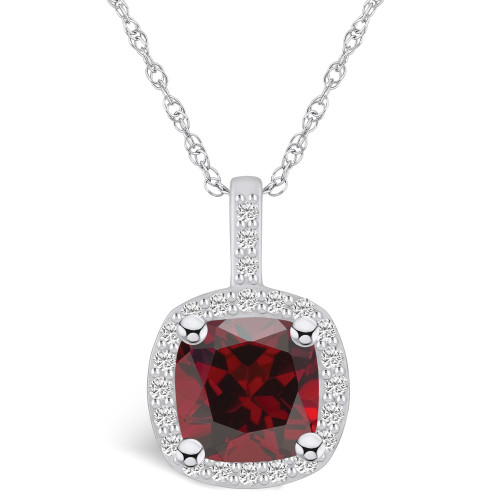 Garnet (2-3/4 Ct. T.W.) and Diamond (1/4 Ct. T.W.) Halo Pendant Necklace in 14K White Gold