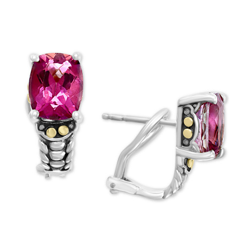 EFFY® Pink Topaz Omega Back Earrings (7-1/6 ct. t.w.) in Sterling Silver & 18k Gold