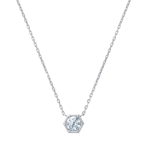 Diamond Honeycomb Solitaire Pendant Necklace (1/2 ct. t.w.) in 14k White or Yellow Gold, 16" + 2" extender