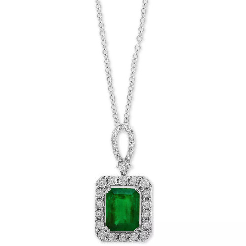 EFFY® Emerald (2-1/5 ct. t.w.) & Diamond (1/4 ct. t.w.) 18" Pendant Necklace in 14k White Gold (Also Available in 14k Yellow Gold)