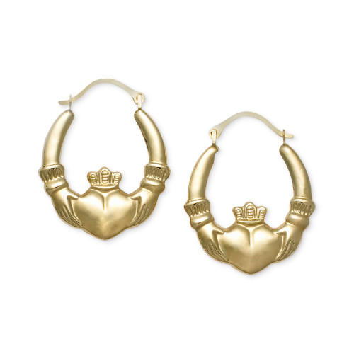10k Gold Earrings, Claddagh Hoops