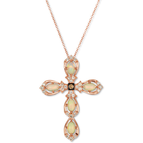 Neopolitan Opal (5/8 ct. t.w.) & Diamond (1/4 ct. t.w.) Cross 18" Pendant Necklace in 14k Rose Gold