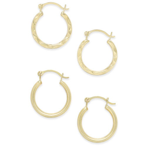 Duo Set of Small Round Hoop Earrings in 10k Gold