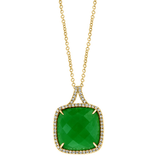 EFFY® Dyed Green Jade & Diamond (1/4 ct. t.w.) 18" Pendant Necklace in 14k Gold
