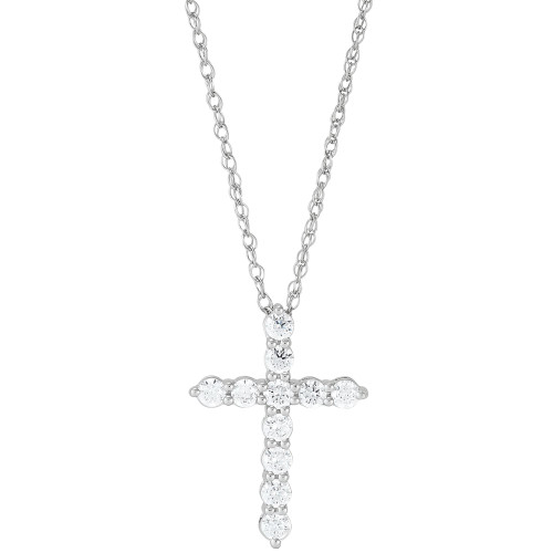 Lab Grown Diamond Cross Pendant Necklace (1 ct. t.w.) in 14k White Gold, 16" + 2" extender