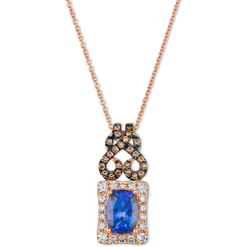 Blueberry Tanzanite (1-1/4 ct. t.w.) & Diamond (1/2 ct. t.w.) Scrollwork Halo Adjustable 20" Pendant Necklace in 14k Rose Gold