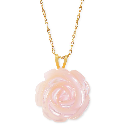Mother-of-Pearl Rose 18" Pendant Necklace in 10k Gold