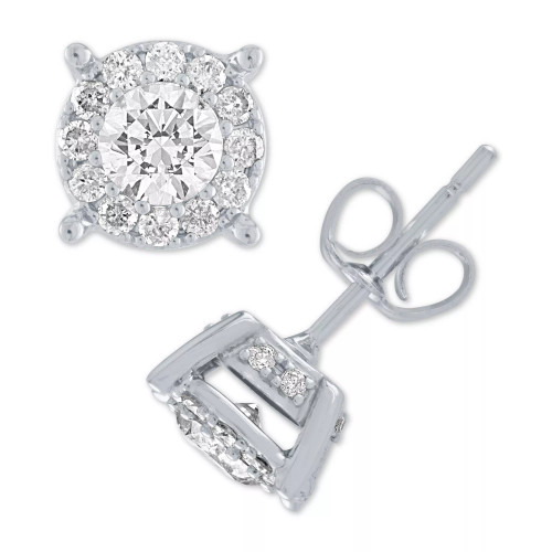 Diamond Halo Two-Level Stud Earrings (1 ct. t.w.) in 14k White, Yellow or Rose Gold