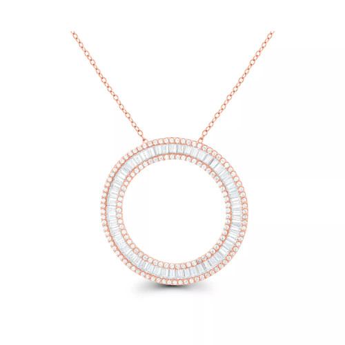 Cubic Zirconia Baguette and Round Sterling Silver Open Circle Necklace (Also in 14k Gold Over Silver or 14k Rose Gold Over Silver)