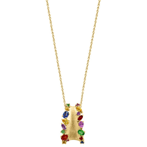 EFFY® Multi-Sapphire (1-1/4 ct. t.w.) & Tsavorite (1/3 ct. t.w.) Graduated Textured 18" Pendant Necklace in 14k Gold