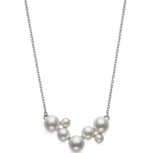 Cultured Freshwater Button Pearl (4-8mm) Cluster Collar Necklace in Sterling Silver, 16" + 2" extender, Created for Macy's