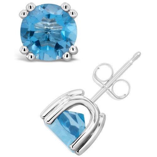 Swiss Blue Topaz (3-1/10 ct. t.w.) Stud Earrings in Sterling Silver
