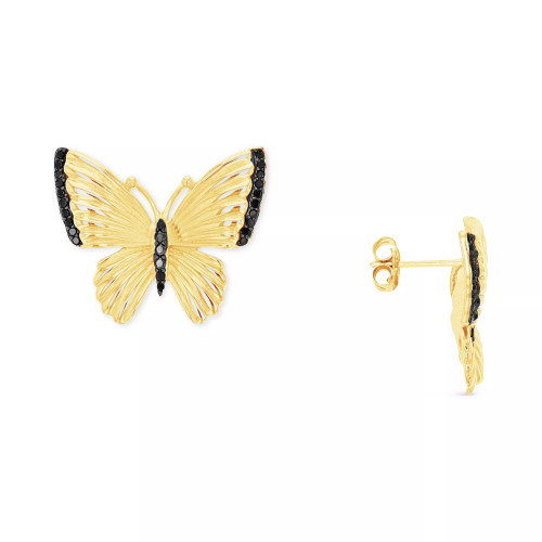 Jet Pavé Butterfly Stud Earrings in Sterling Silver or 14k Gold Over Sterling Silver