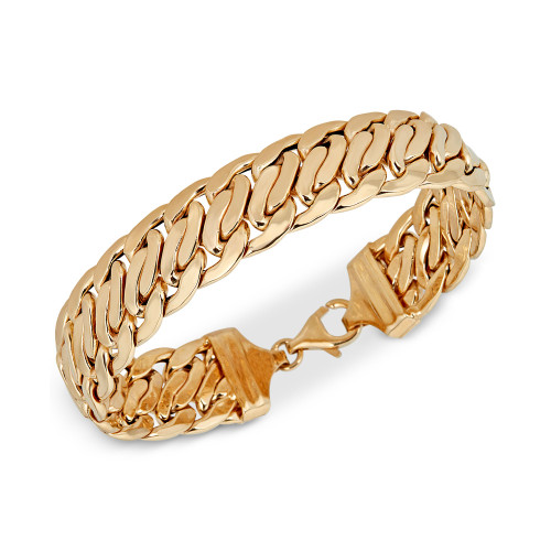 Wide Fancy Link Chain Bracelet in 14k Gold