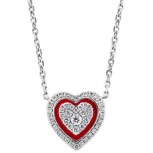 EFFY® Diamond & Enamel Heart Halo 18" Pendant Necklace (1/4 ct. t.w.) in 14k White Gold