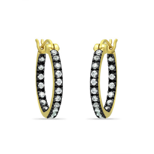 18mm Cubic Zirconia with Black Rhodium Round Inside Outside Hoop Earringss, 18K Gold over Silver