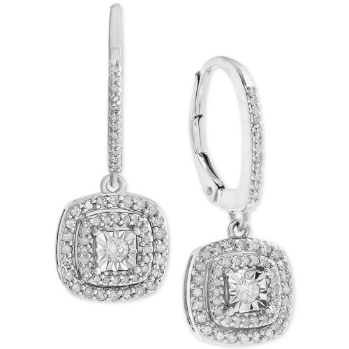 Diamond Halo Drop Earrings (1/2 ct. t.w.) in Sterling Silver, 14k Rose Gold Sterling Silver & 14k Gold Sterling Silver.