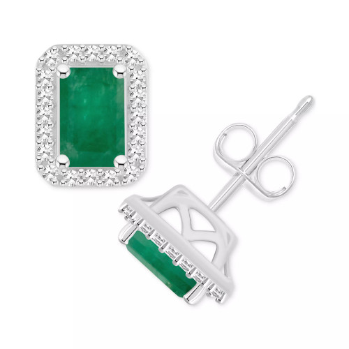 Emerald (1-1/8 ct. t.w.) & Diamond (1/5 ct. t.w.) Stud Earrings in Sterling Silver (Also in Ruby & Sapphire)
