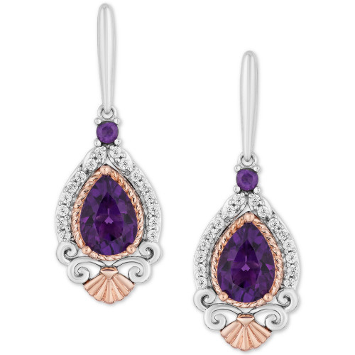 Enchanted Disney Amethyst (2 ct. t.w.) & Diamond (1/7 ct. t.w.) Ariel Drop Earrings in Sterling Silver & 14k Rose Gold