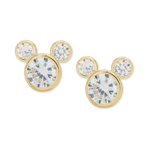 Children's Cubic Zirconia Mickey Mouse Stud Earrings in 14k Gold
