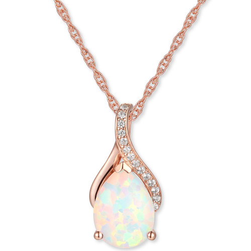 Opal (3/4 ct. t.w.) & Diamond (1/20 ct. t.w.) 18" Pendant Necklace in 14k Rose Gold