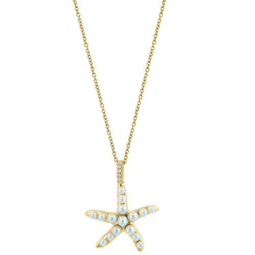 EFFY® Freshwater Pearl (2-3mm) Starfish 18" Pendant Necklace in 14k Gold