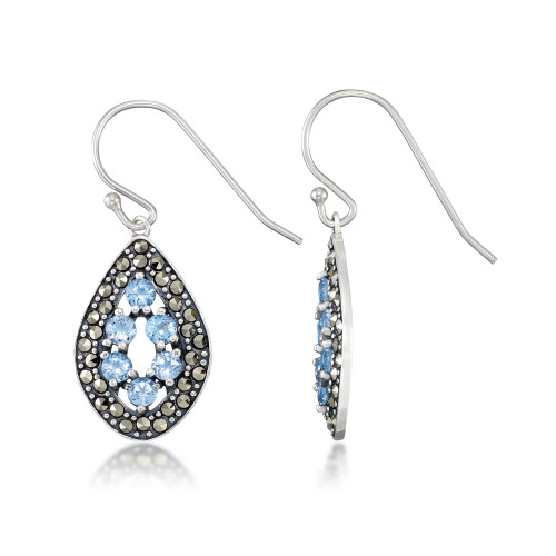 Blue Topaz (1-1/3 ct. t.w.) & Marcasite Teardrop Earrings in Sterling Silver