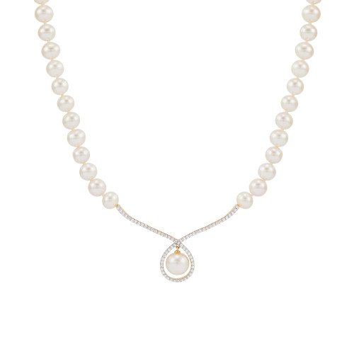 Cultured Freshwater Pearl (6 & 8-1/2mm) & Diamond (1/3 ct. t.w.) Fancy 17" Collar Necklace in 10k Gold
