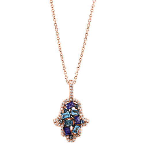 EFFY® Multi-Gemstone (3/8 ct. t.w.) & Diamond (1/6 ct. t.w.) Hamsa Hand 16" Pendant Necklace in 14k Gold