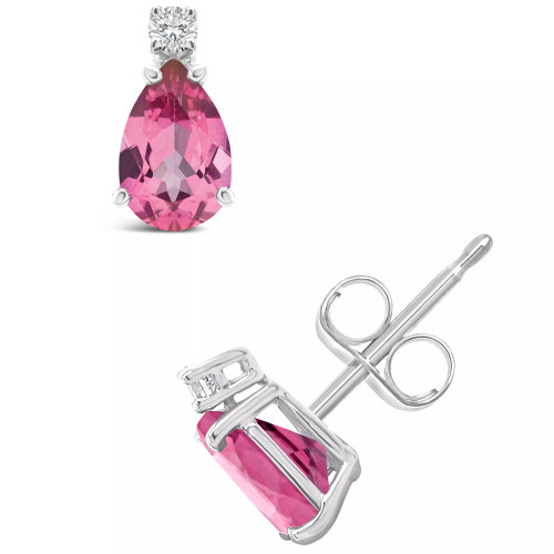 Pink Topaz (1 ct. t.w.) and Diamond Accent Stud Earrings in 14K Yellow Gold or 14K White Gold