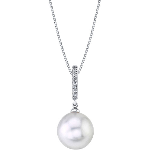 Cultured White South Sea Pearl (11mm) & Diamond Accent 18" Pendant Necklace in 14k White Gold
