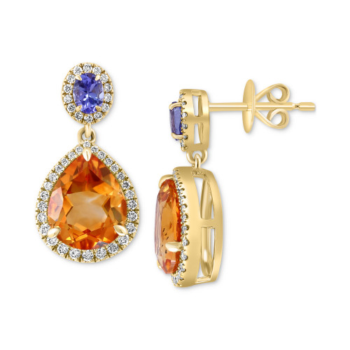 EFFY® Multi-Gemstone (4-1/3 ct. t.w.) & Diamond (3/8 ct. t.w.) Halo Drop Earrings in 14k Gold