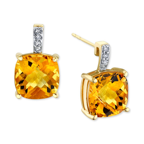 Citrine (5-5/8 ct. t.w.) & Diamond (1/20 ct. t.w.) Stud Earrings in 14k Gold
